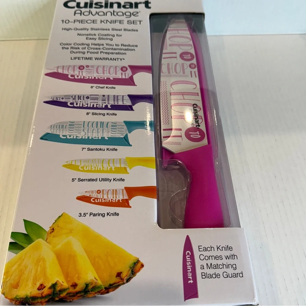 🆕 Cuisinart 10-Piece Colorful Typography Knife Set – Nonstick Blades – 🆕